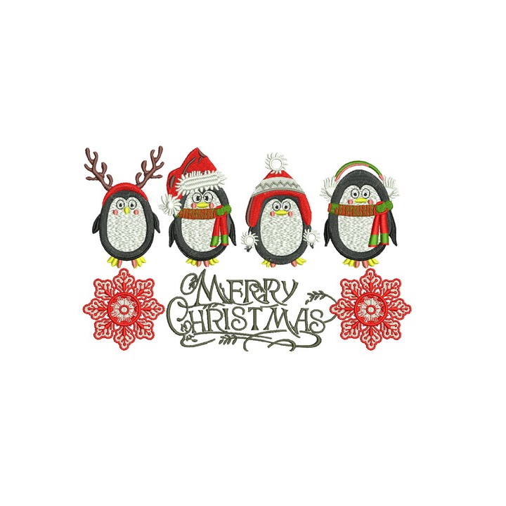 Christmas penguins embroidery design - Embroidery Design