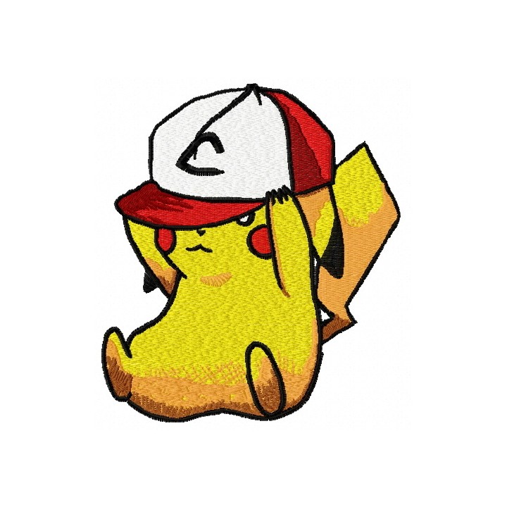Pikachu in baseball cap 2 embroidery design - Embroidery Design
