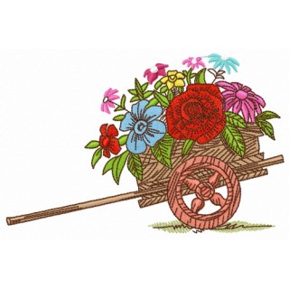 Cart with flowers embroidery design - Embroidery Design