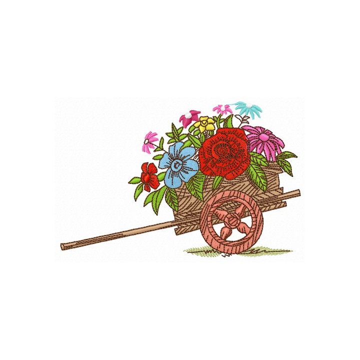 Cart with flowers embroidery design - Embroidery Design
