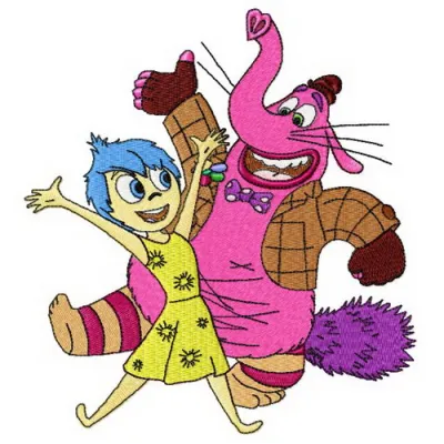 Joy and Bing Bong embroidery design showcasing vibrant characters from Inside Out, ideal for playful stitching projects.