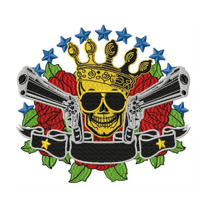 Skull, crown, guns embroidery design - Embroidery Design