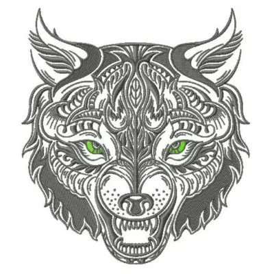 Preview of the Wolfish Grin embroidery design featuring a playful wolf motif, perfect for various stitching projects.