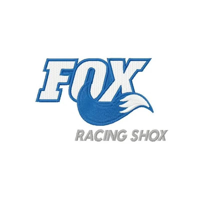 Fox racing shox embroidery design featuring a dynamic fox motif, ideal for custom apparel and accessories.