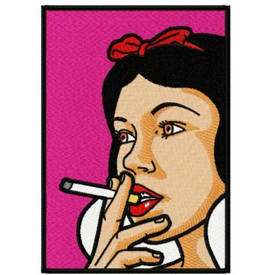 Snow White smoking embroidery design showcasing intricate detailing, perfect for creative stitching projects.