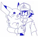 Embroidered design featuring Pikachu alongside Ash Ketchum, perfect for Pokemon-themed projects.