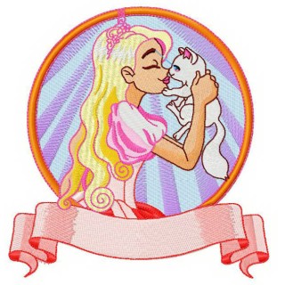 Princess with cute kitten embroidery design - Embroidery Design