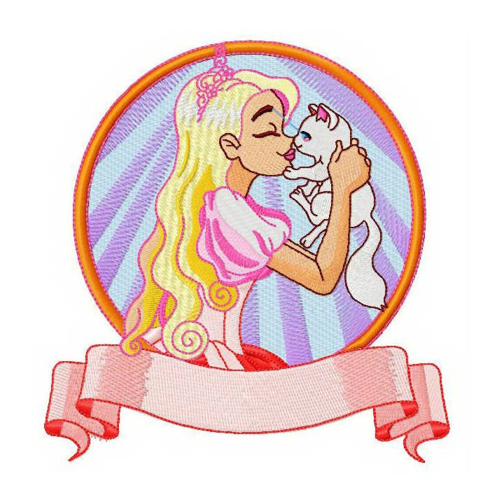 Princess with cute kitten embroidery design - Embroidery Design