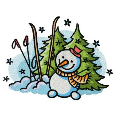 Happy snowman embroidery design featuring a cheerful snowman, perfect for winter-themed stitching projects.