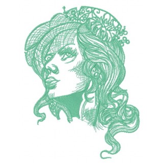 Pensive pretty girl 3 embroidery design - Embroidery Design