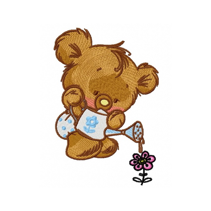 Teddy with watering can 2 embroidery design - Embroidery Design