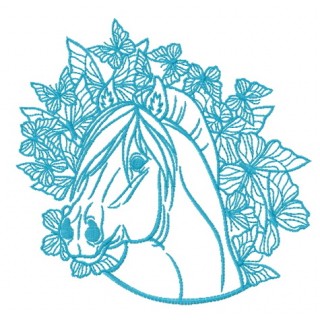 Blue horse and butterflies embroidery design - Embroidery Design
