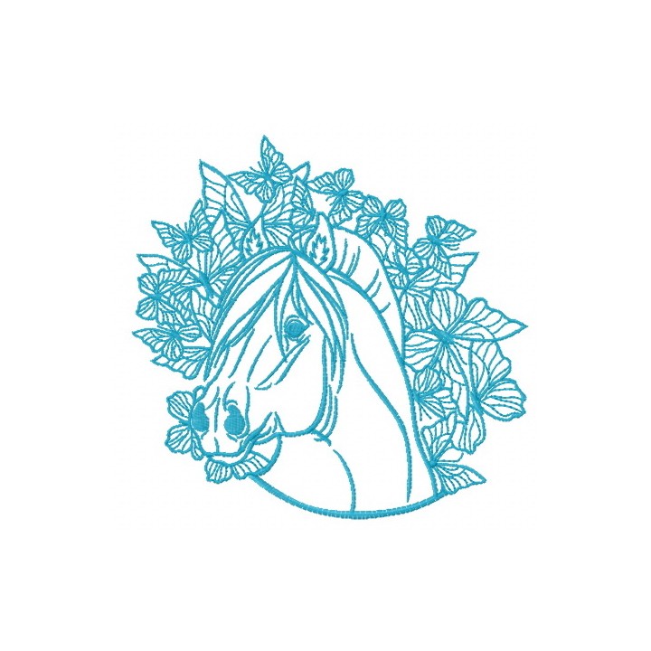 Blue horse and butterflies embroidery design - Embroidery Design
