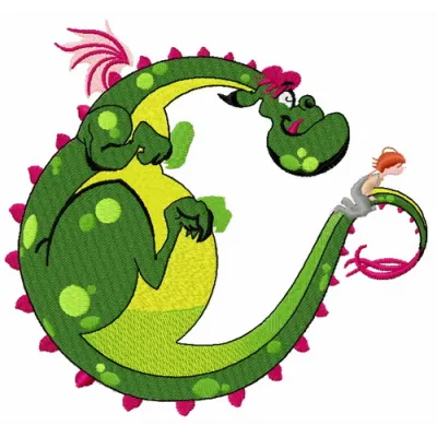 Elliott the Dragon 5 embroidery design featuring a whimsical dragon motif, ideal for embellishing children's apparel and acc…