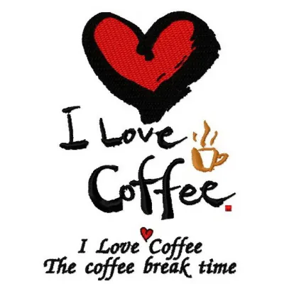 I love coffee embroidery design showcasing a charming coffee-themed stitched motif perfect for t-shirts and tote bags.