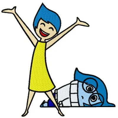 Preview of Happy Joy and Upset Sadness embroidery design featuring colorful characters from Inside Out.