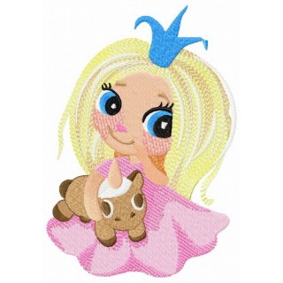 My princess with unicorn toy embroidery design - Embroidery Design