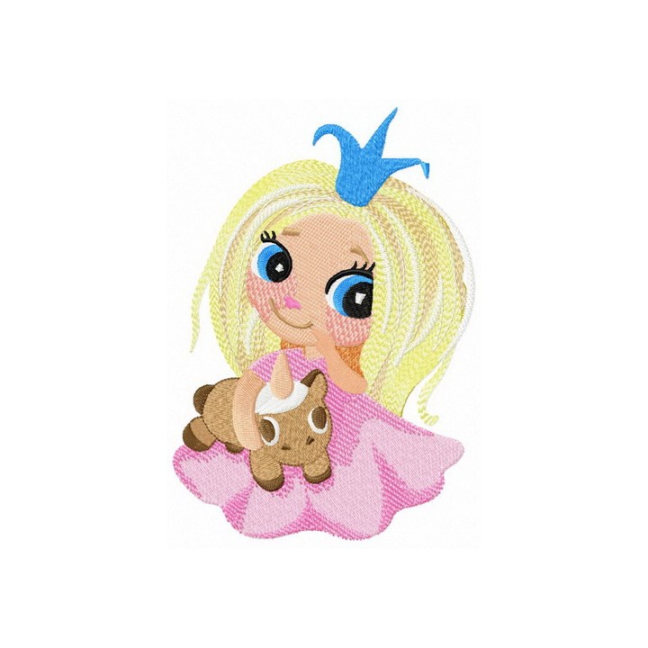 My princess with unicorn toy embroidery design - Embroidery Design