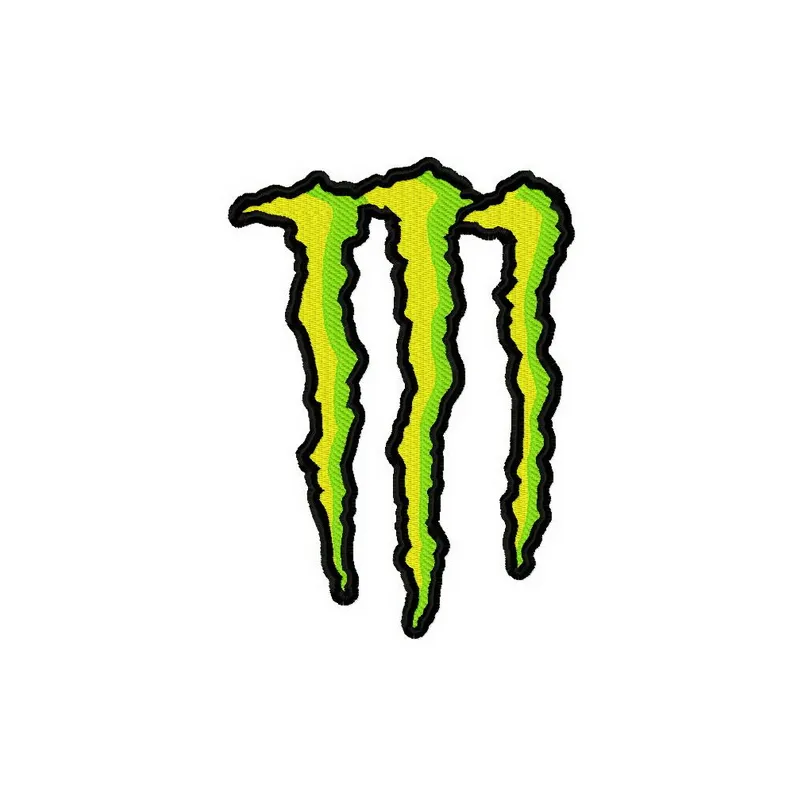 Monster Energy embroidery design featuring the iconic logo, perfect for stitching on caps and hoodies.