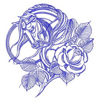 Sad horse and rose embroidery design - Embroidery Design