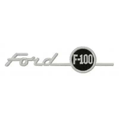 Ford F-100 logo embroidery design preview showcasing a classic automotive motif for stitching on apparel and accessories.