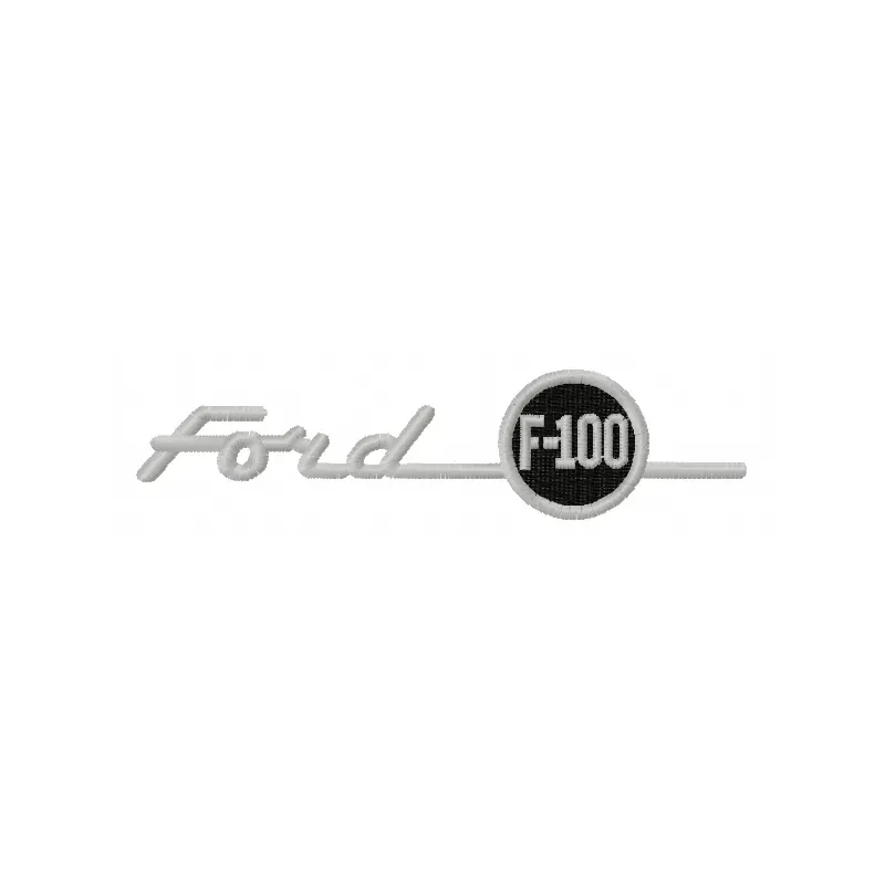 Ford F-100 logo embroidery design preview showcasing a classic automotive motif for stitching on apparel and accessories.