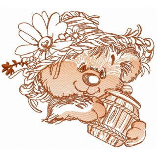 Rustic bear with honey pot 3 embroidery design - Embroidery Design