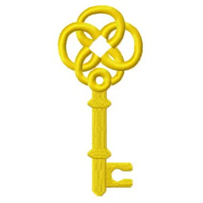 Golden key 4 embroidery design showcasing an intricate key motif ideal for embellishing tote bags and towels.
