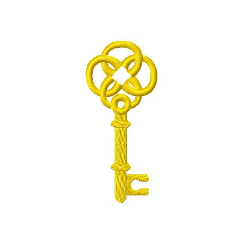 Golden key 4 embroidery design showcasing an intricate key motif ideal for embellishing tote bags and towels.
