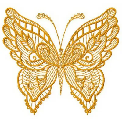 Floral butterfly embroidery design showcasing intricate stitched motifs and vibrant patterns for creative projects.