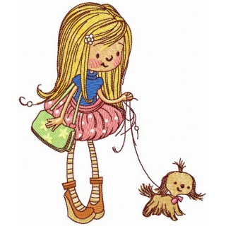 Girl with lapdog embroidery design - Embroidery Design