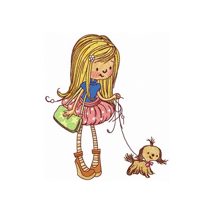 Girl with lapdog embroidery design - Embroidery Design