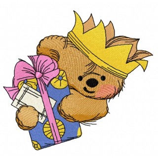 Teddy bear the king 2 embroidery design - Embroidery Design