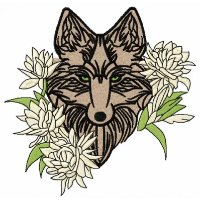 Tribal wolf 8 embroidery design featuring intricate patterns, perfect for stitching on apparel or home decor items.