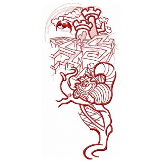 Cheshire cat near labyrinth embroidery design - Embroidery Design