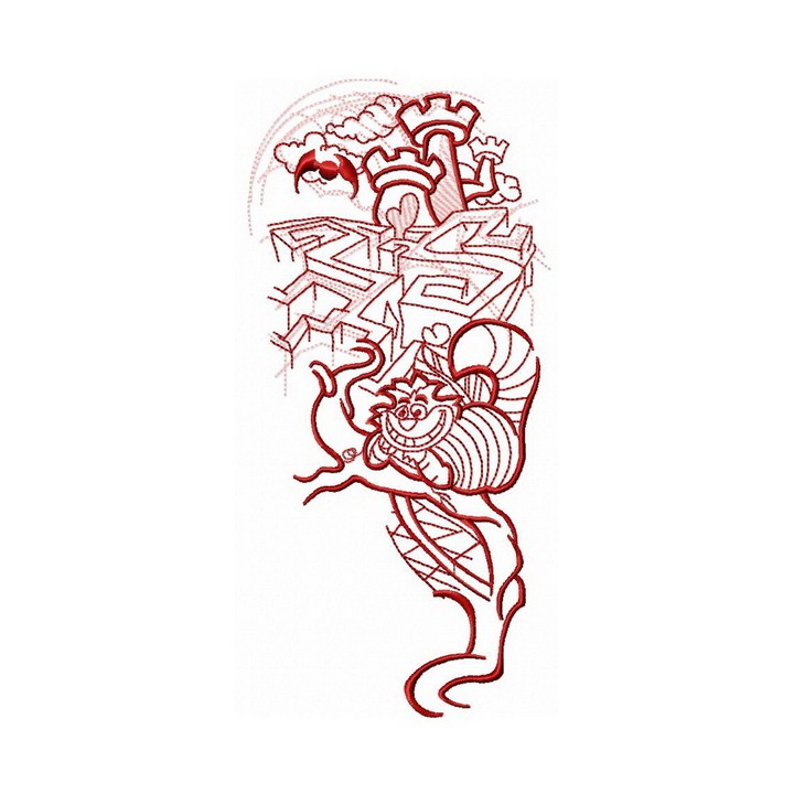 Cheshire cat near labyrinth embroidery design - Embroidery Design