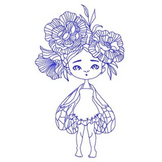 Girl with wings and peony wreath embroidery design - Embroidery Design