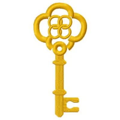 Golden key 3 embroidery design showcasing an intricate key motif, ideal for embellishing apparel and home decor.