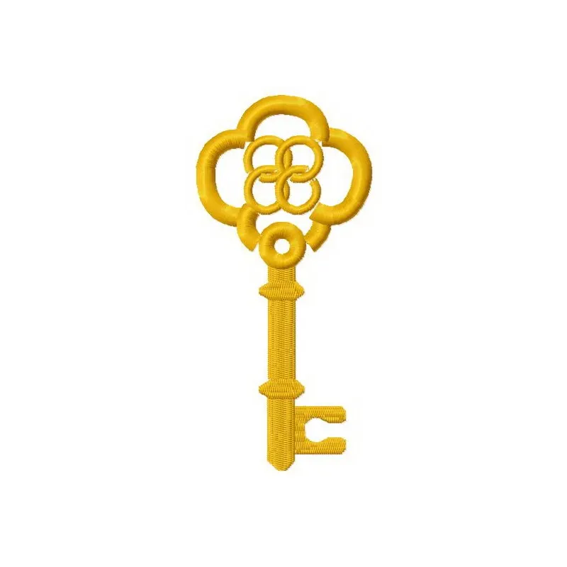 Golden key 3 embroidery design showcasing an intricate key motif, ideal for embellishing apparel and home decor.