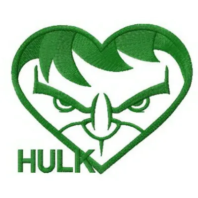 Preview of Hulk's heart embroidery design featuring a bold, vibrant motif for stitching on apparel and accessories.