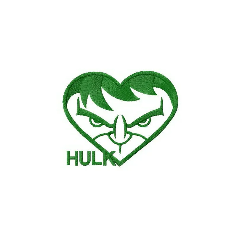 Preview of Hulk's heart embroidery design featuring a bold, vibrant motif for stitching on apparel and accessories.