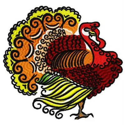 Turkey embroidery design featuring a charming farm animal motif, perfect for stitching on t-shirts or tote bags.