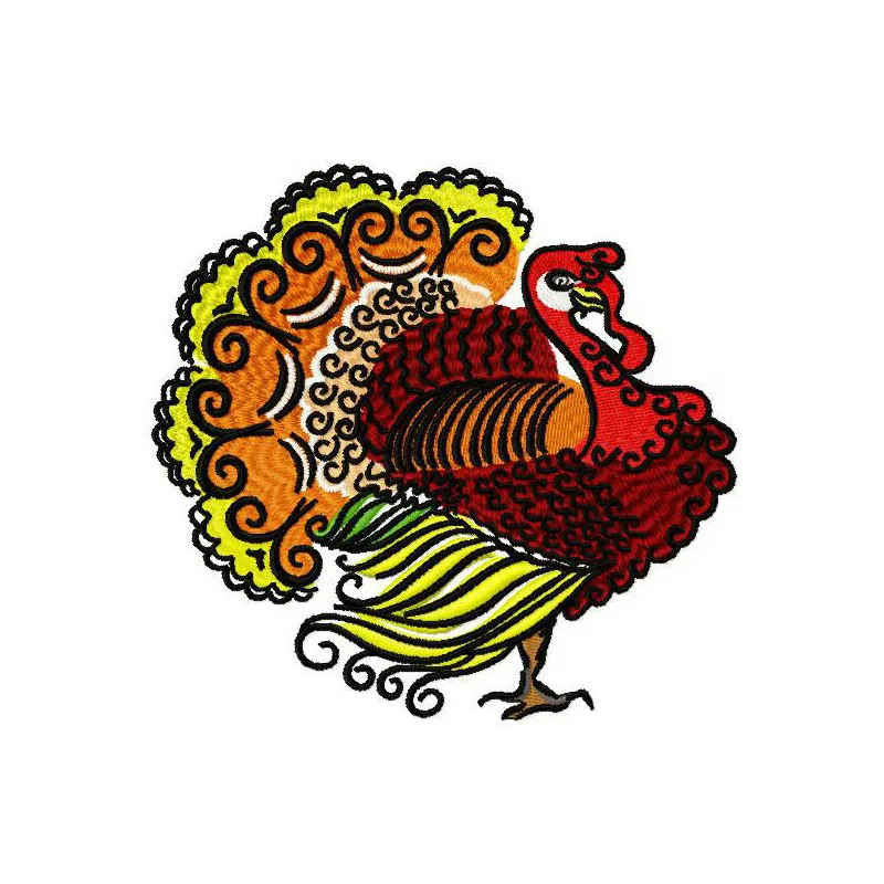 Turkey embroidery design featuring a charming farm animal motif, perfect for stitching on t-shirts or tote bags.