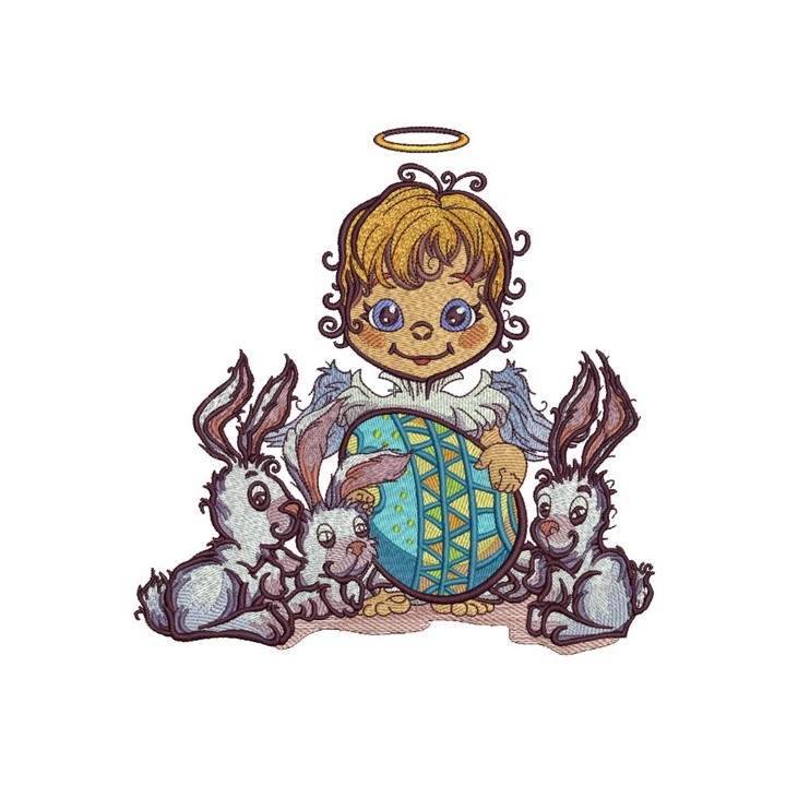 Angel and Easter bunnies embroidery design - Embroidery Design