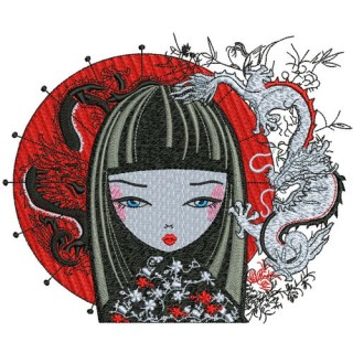 Japanese girl 2 embroidery design - Embroidery Design