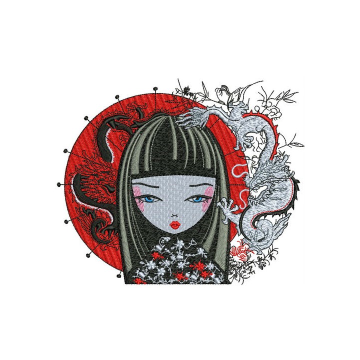 Japanese girl 2 embroidery design - Embroidery Design