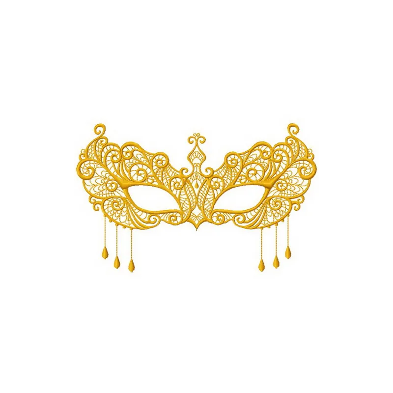 Intricate mask embroidery design showcasing detailed stitching patterns for creative projects.