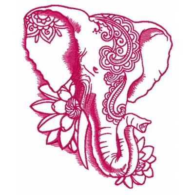 Preview of Indian elephant with lotus 3 embroidery design, showcasing intricate stitching patterns for creative projects.