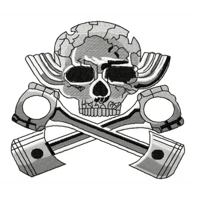 Hot Rod 2 embroidery design featuring a skull and bones motif, ideal for creative stitching projects.