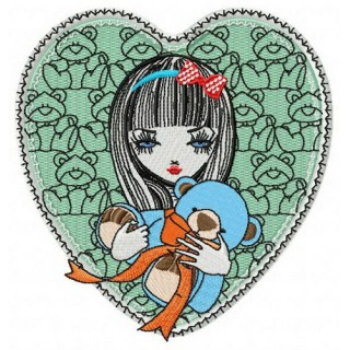Girl with teddy bear embroidery design - Embroidery Design